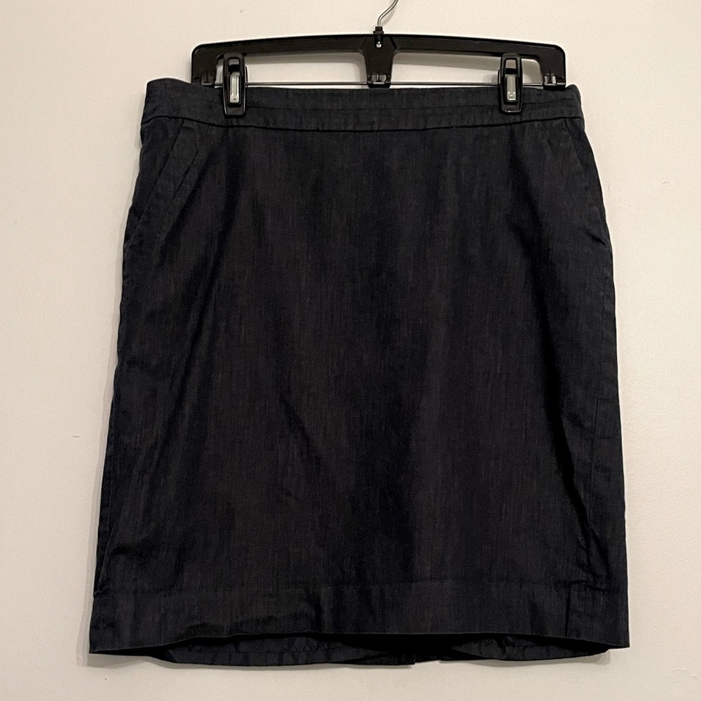 ANN TAYLOR LOFT lightweight blue jean denim mini pencil skirt size 12 petite 12P